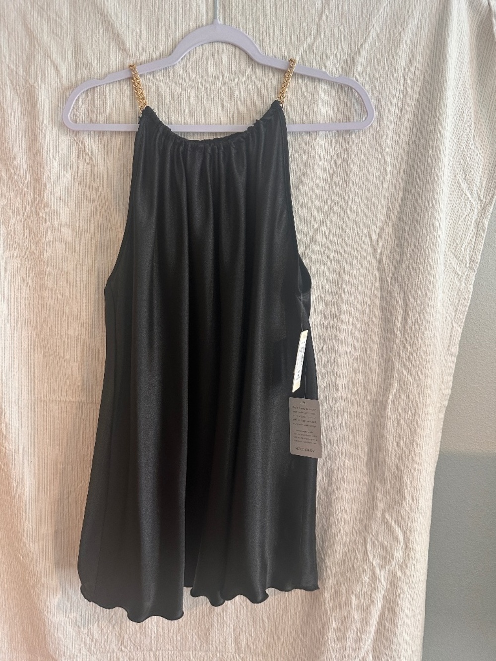 TASH + SOPHIE Black Satin Gold Chain Strap Top 1X NWT